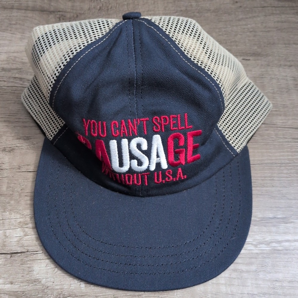 Johnsonville Sausage USA Mesh‎ Back Trucker Hat OSFM Tan Blue Unionwear USA
